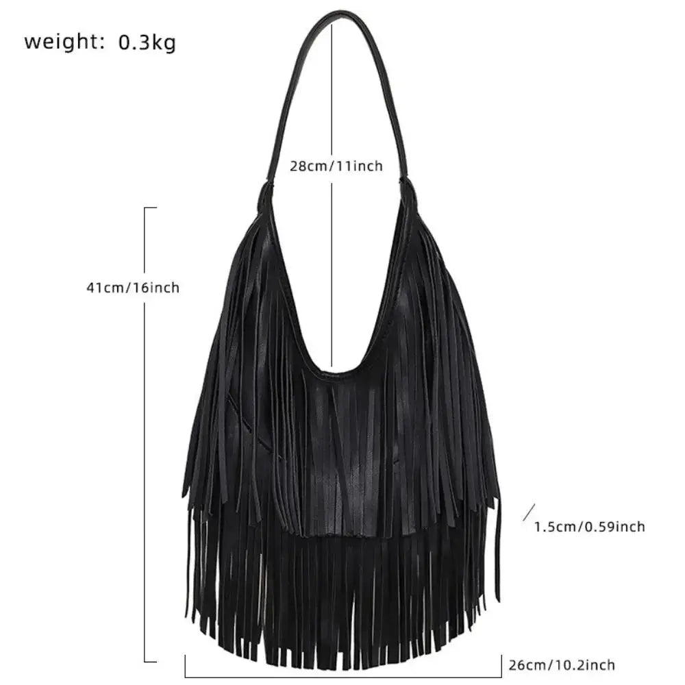 Fashionable PU Leather Long Tassels Handbag Cross Body Design Hobo Style Hobo Bag Armpit Bag Outdoor Activities