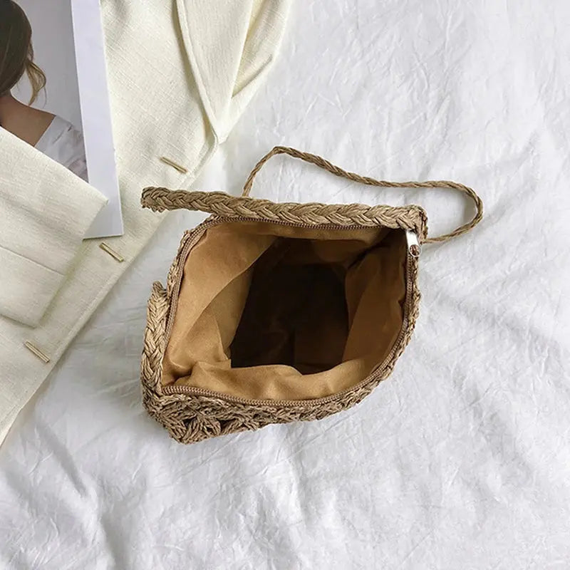Women Beach Woven Straw Shoulder Messenger Bag Boho Hollow Out Crochet Crossbody Handbag Macrame Purse