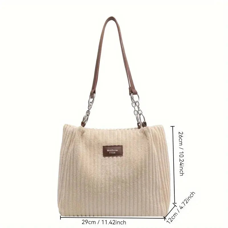 Sac à bandoulière en velours côtelé pour femme avec sangle fixe