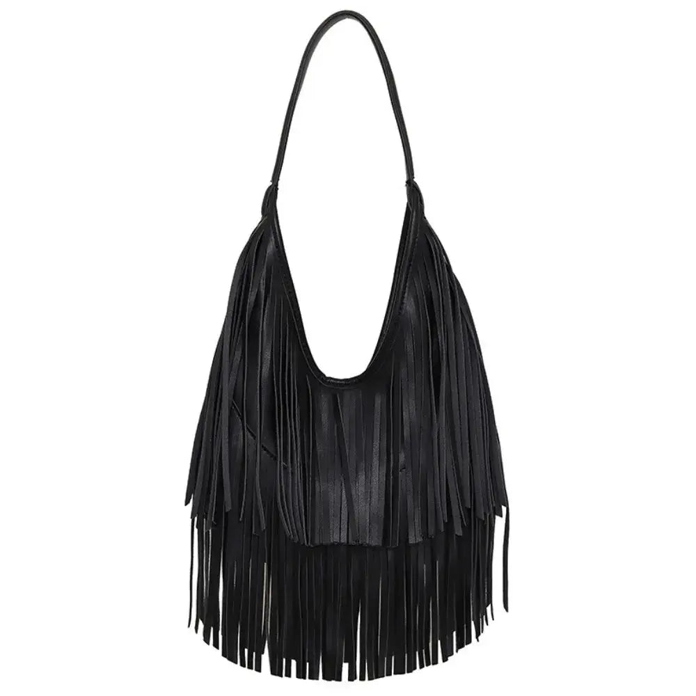 Fashionable PU Leather Long Tassels Handbag Cross Body Design Hobo Style Hobo Bag Armpit Bag Outdoor Activities