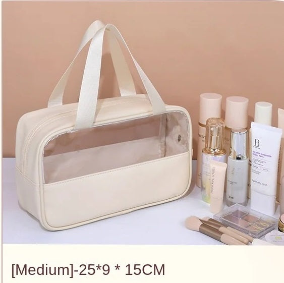 Trousse de maquillage portable et transparente pour femme