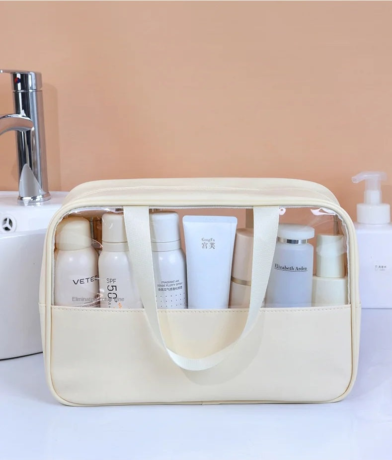 Trousse de maquillage portable et transparente pour femme
