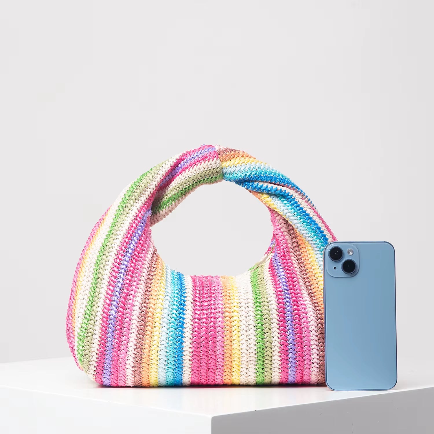 Vintage Woven Handbag, Simple Commuter Bag, Beach Wind Rainbow Bag, Holiday Casual Straw Purse (Random Pattern)