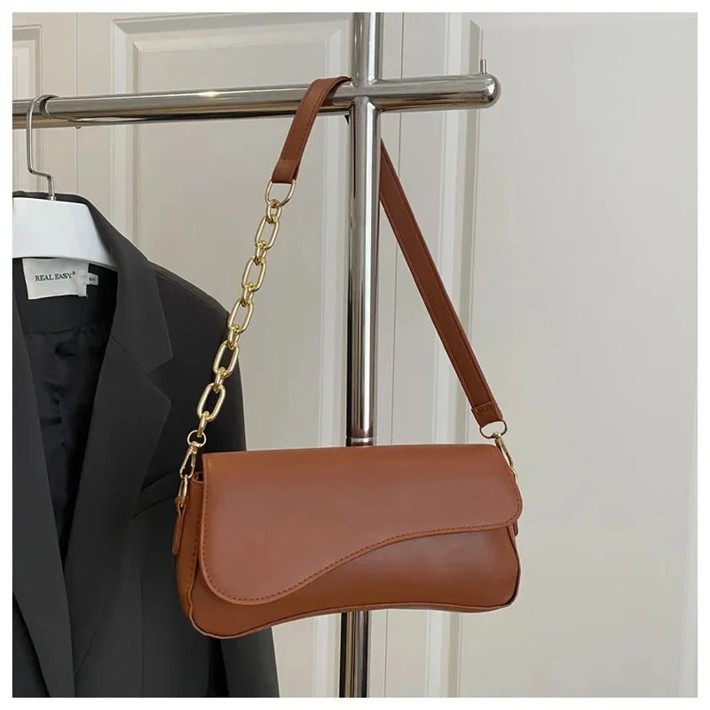 Retro French Casual Design Small Square Bag Women'S Single Shoulder Slant Cross Chain Texture Soft Polyester Fiber Bag
