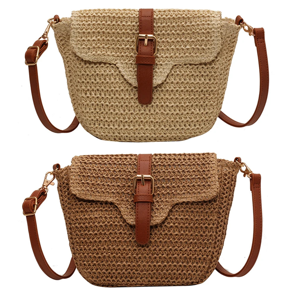 Women Crossbody Bags Summer Woven Messenger Bags Fashion Handmade Paper Rope Simple Adjustable Straps Bohemia Purse