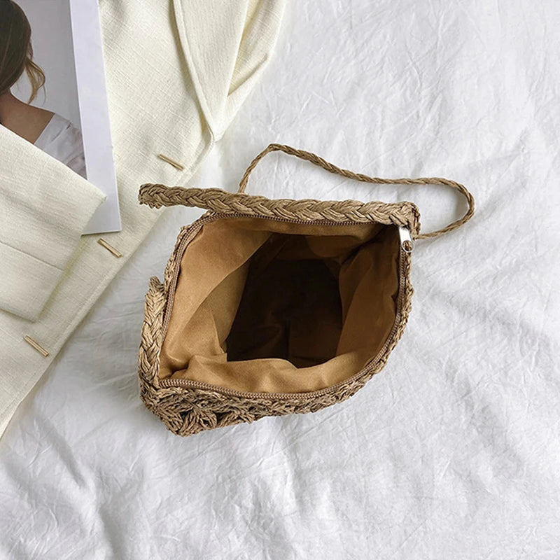 Women Beach Woven Straw Shoulder Messenger Bag Boho Hollow Out Crochet Crossbody Handbag Macrame Purse
