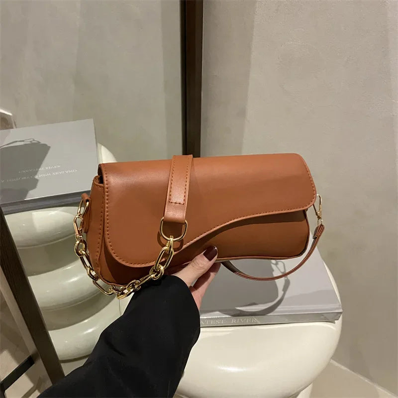 Retro French Casual Design Small Square Bag Women'S Single Shoulder Slant Cross Chain Texture Soft Polyester Fiber Bag