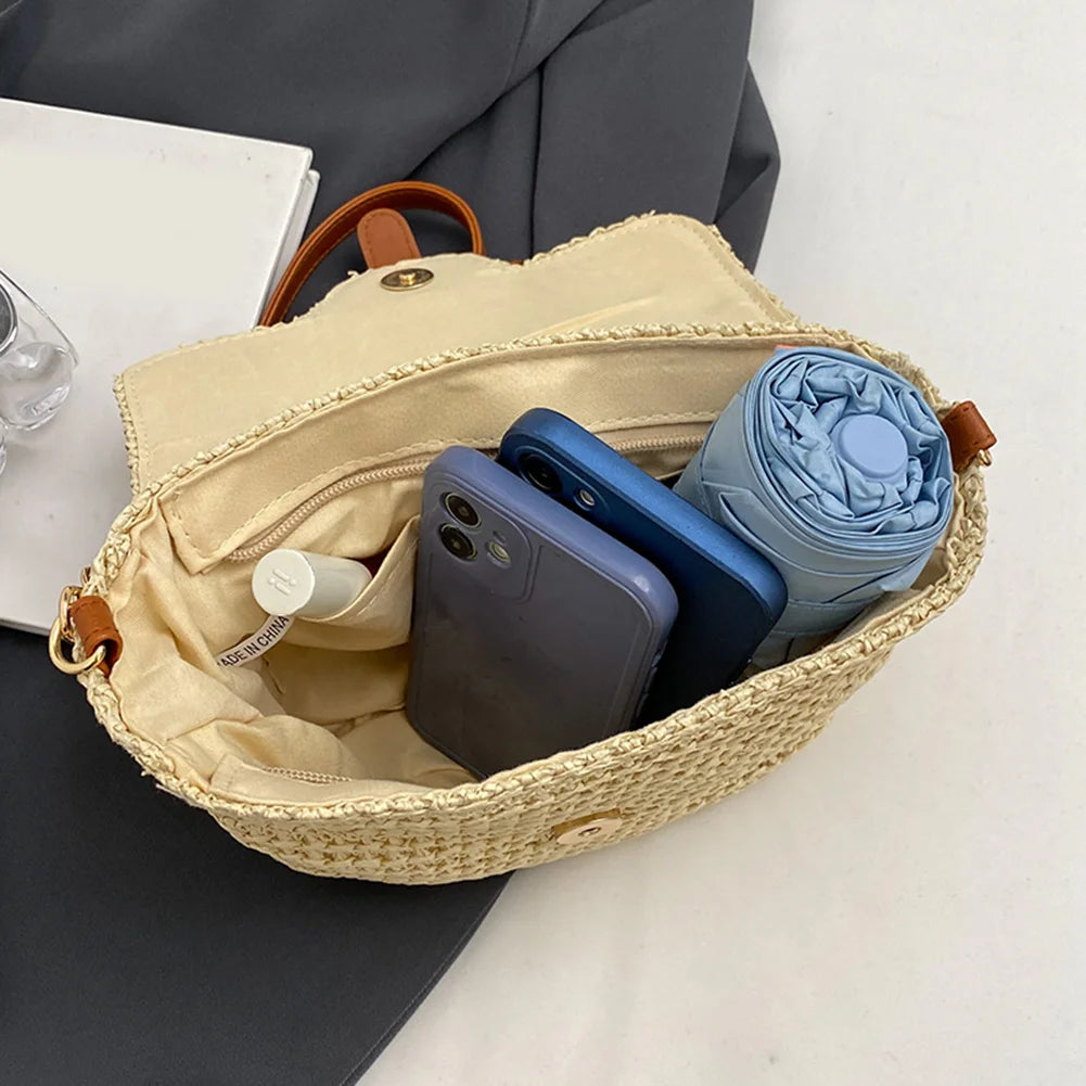 Women Crossbody Bags Summer Woven Messenger Bags Fashion Handmade Paper Rope Simple Adjustable Straps Bohemia Purse