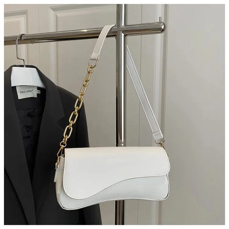 Retro French Casual Design Small Square Bag Women'S Single Shoulder Slant Cross Chain Texture Soft Polyester Fiber Bag