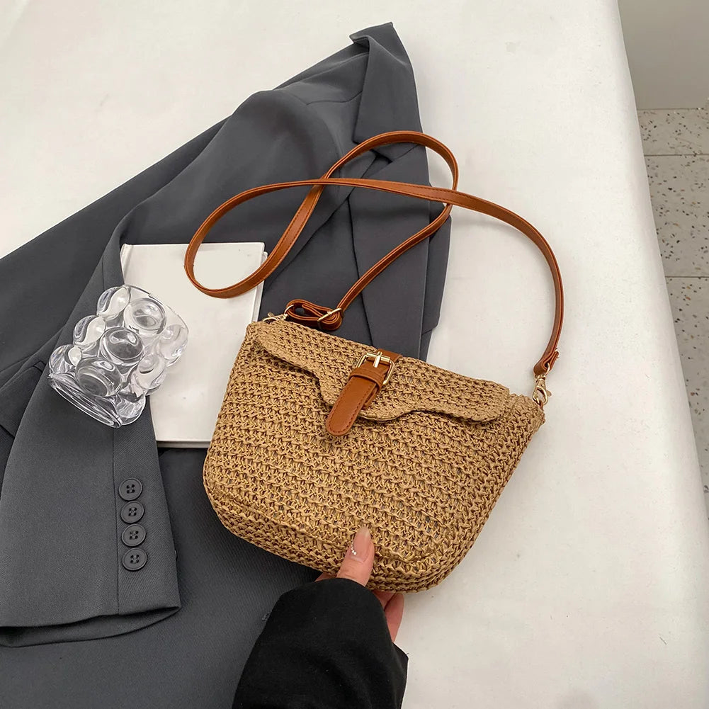 Women Crossbody Bags Summer Woven Messenger Bags Fashion Handmade Paper Rope Simple Adjustable Straps Bohemia Purse