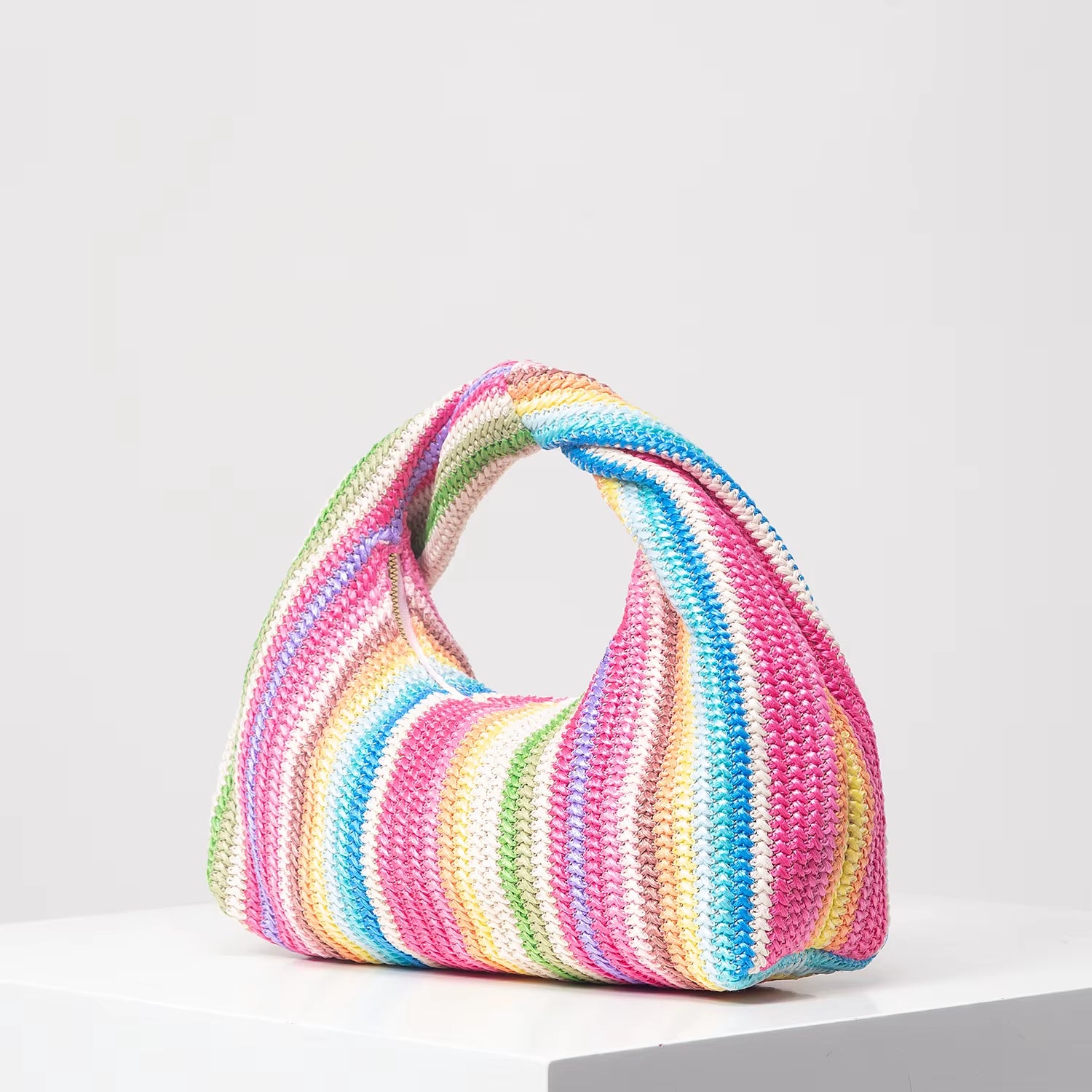 Vintage Woven Handbag, Simple Commuter Bag, Beach Wind Rainbow Bag, Holiday Casual Straw Purse (Random Pattern)
