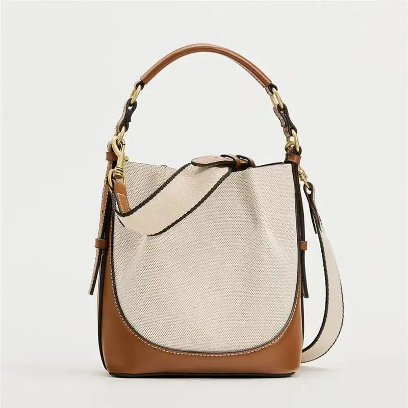 2024 Fashion New Women'S Bag Brown Korean Style Drawstring Portable Crossbody Wide Drawstring Bucket Bag