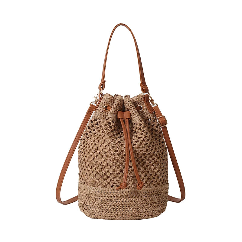 Fabric Zipper Designer Bucket Solid String Large Capacity 2025 Brand Bags for Women Beach Sewing Fashionable Shoulder Bag