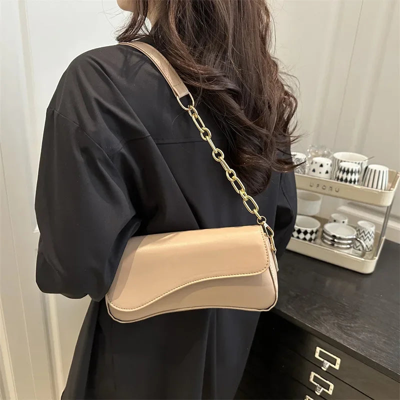 Retro French Casual Design Small Square Bag Women'S Single Shoulder Slant Cross Chain Texture Soft Polyester Fiber Bag