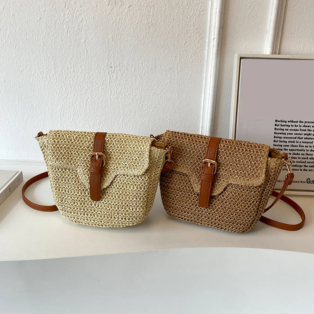 Women Crossbody Bags Summer Woven Messenger Bags Fashion Handmade Paper Rope Simple Adjustable Straps Bohemia Purse
