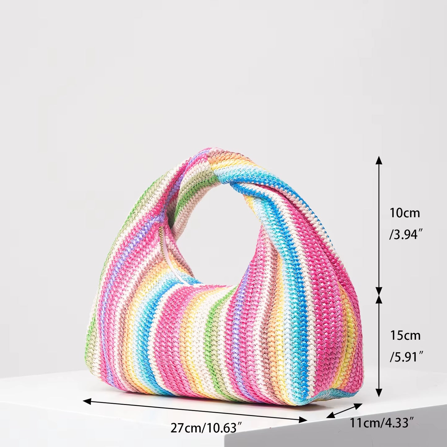 Vintage Woven Handbag, Simple Commuter Bag, Beach Wind Rainbow Bag, Holiday Casual Straw Purse (Random Pattern)