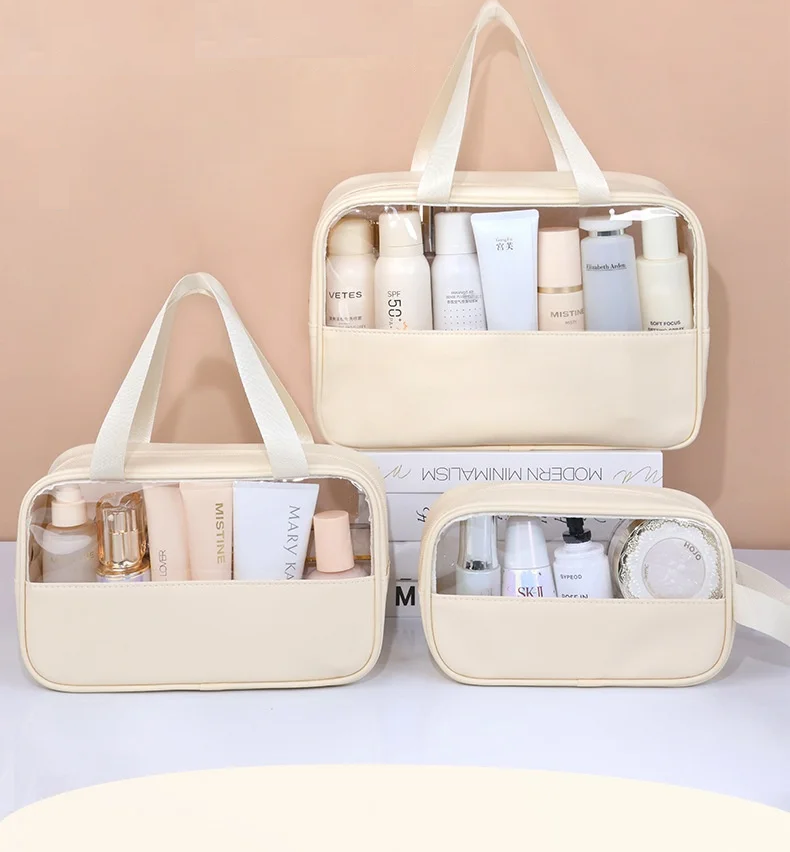 Trousse de maquillage portable et transparente pour femme