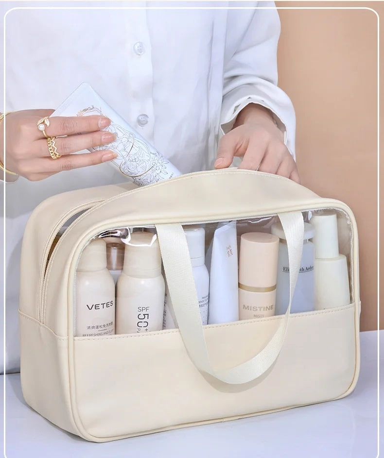 Trousse de maquillage portable et transparente pour femme